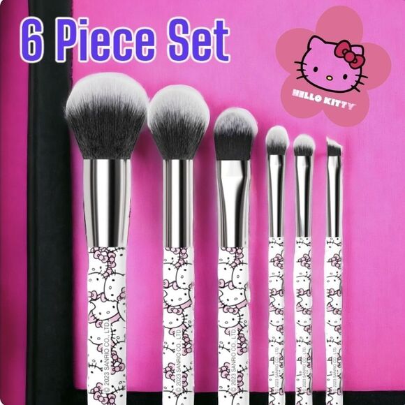 HELLO KITTY Complete Makeup Brush Set- Pink & White - Picture 1 of 8